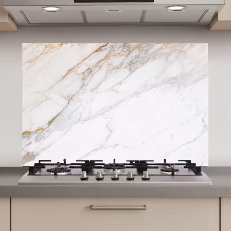 Spatscherm keuken - Marmer - Steen - Wit - Goud - Marmerlook - Steen - Luxe — 1