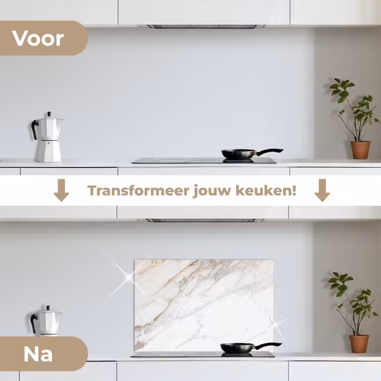 Spatscherm keuken - Marmer - Steen - Wit - Goud - Marmerlook - Steen - Luxe — 3
