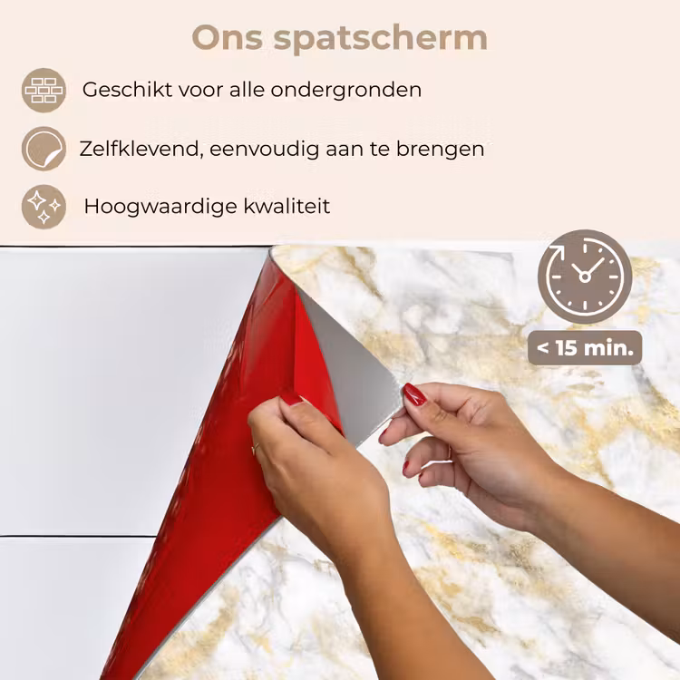 Spatscherm keuken - Marmer - Wit - Expressief - Goudaccenten — 4