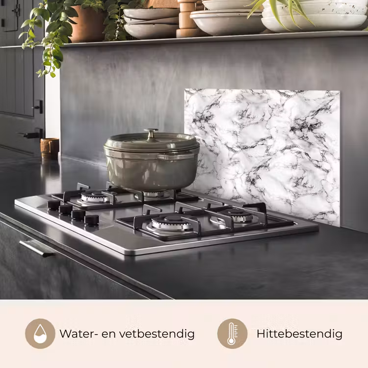 Spatscherm keuken - Marmer - Zwart - Dramatisch - Wit — 7