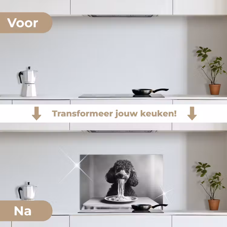 Spatscherm keuken - Poedel - Hond - Zwart - Wit - Schattig - Pasta — 3
