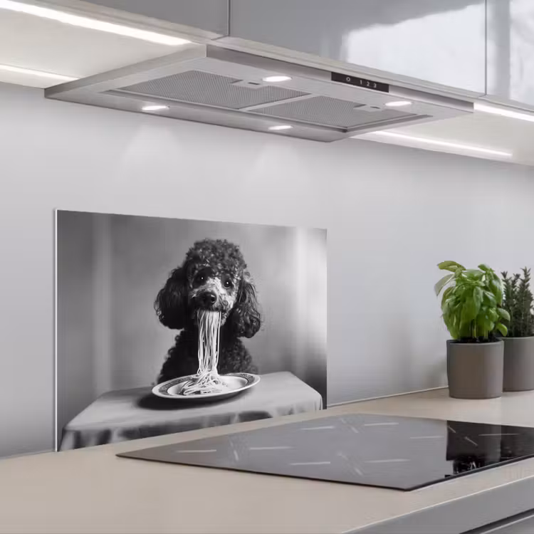 Spatscherm keuken - Poedel - Hond - Zwart - Wit - Schattig - Pasta — 5