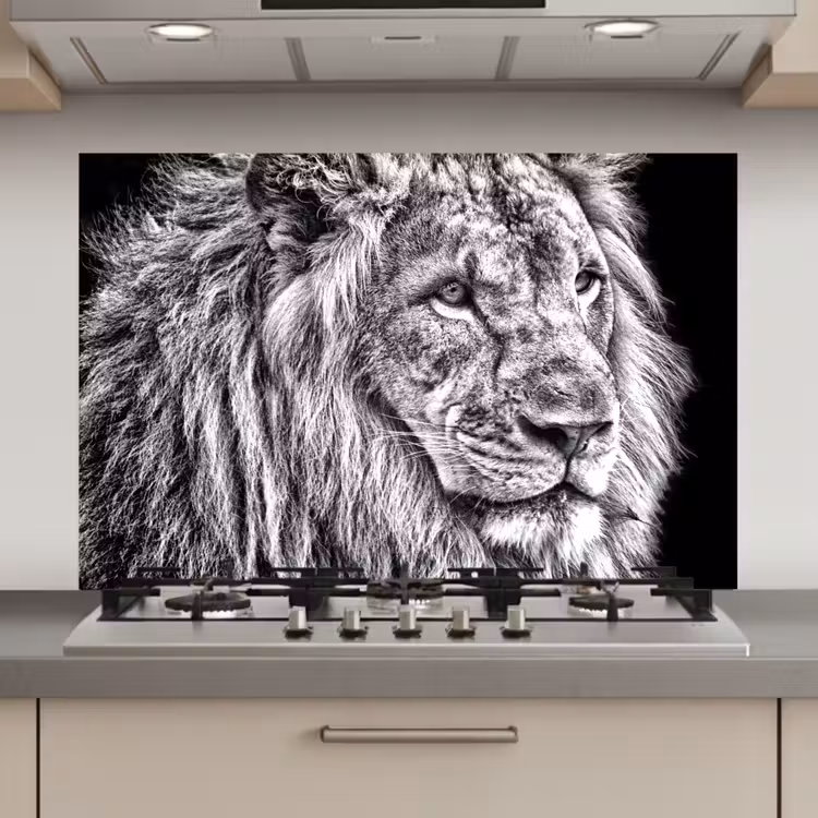 Spatscherm keuken - Portret - Leeuw - Zwart wit — 1