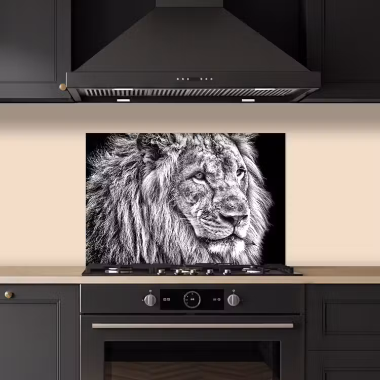 Spatscherm keuken - Portret - Leeuw - Zwart wit — 2