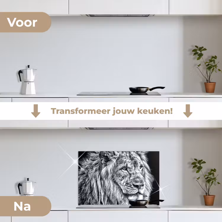 Spatscherm keuken - Portret - Leeuw - Zwart wit — 3
