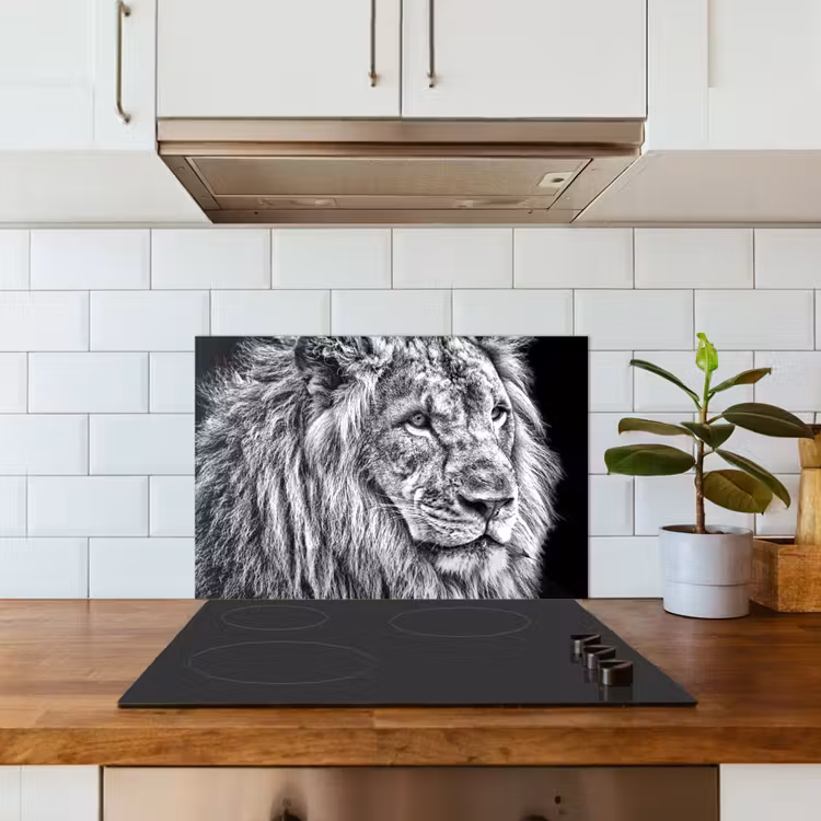 Spatscherm keuken - Portret - Leeuw - Zwart wit — 6