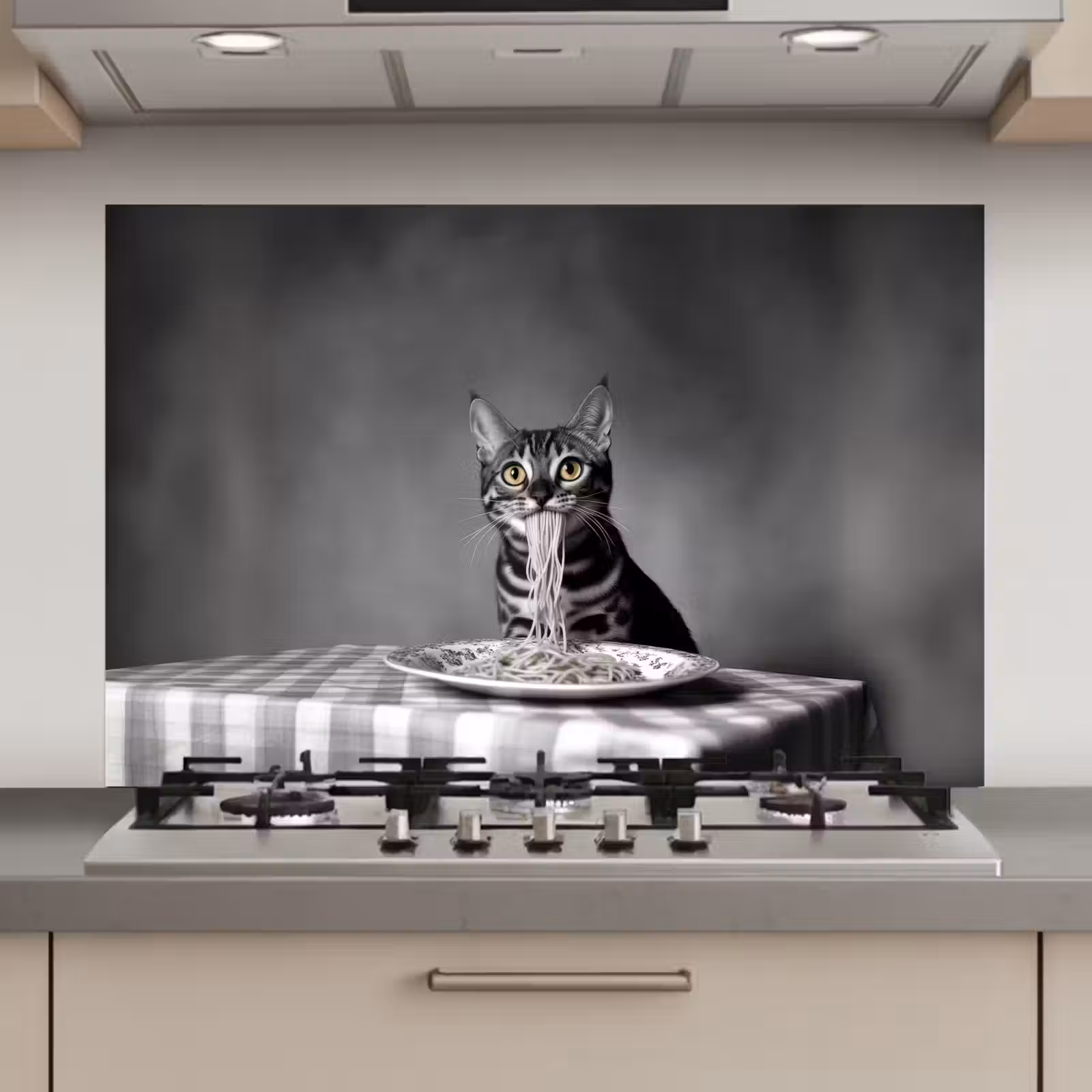 Spatscherm keuken - Bengaal - Kat - Tafelkleed - Zwart - Wit - Dier — 1