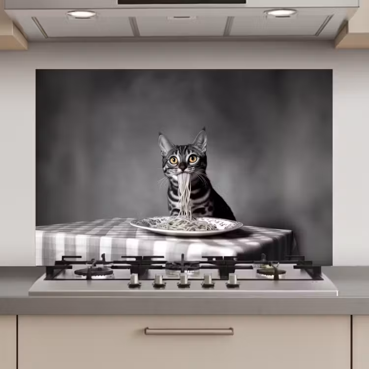 Spatscherm keuken - Bengaal - Kat - Tafelkleed - Zwart - Wit - Dier — 1