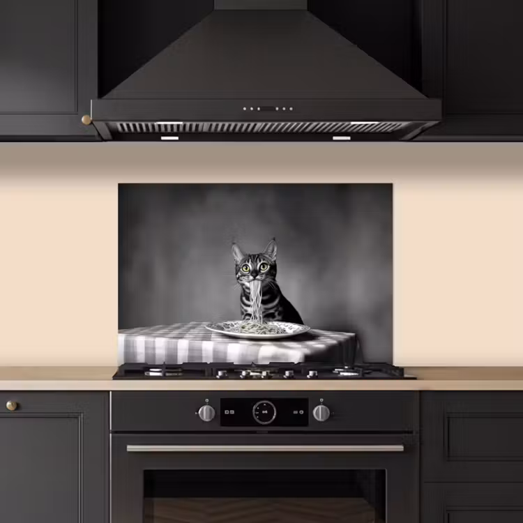 Spatscherm keuken - Bengaal - Kat - Tafelkleed - Zwart - Wit - Dier — 2