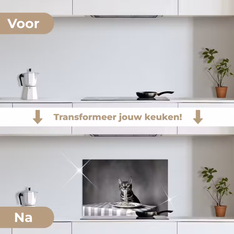 Spatscherm keuken - Bengaal - Kat - Tafelkleed - Zwart - Wit - Dier — 3