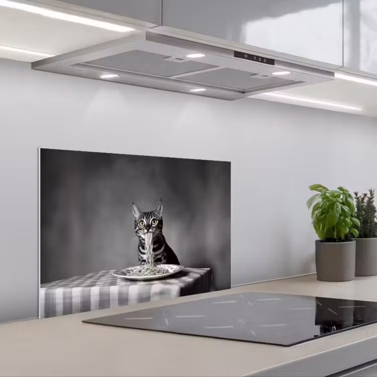 Spatscherm keuken - Bengaal - Kat - Tafelkleed - Zwart - Wit - Dier — 5