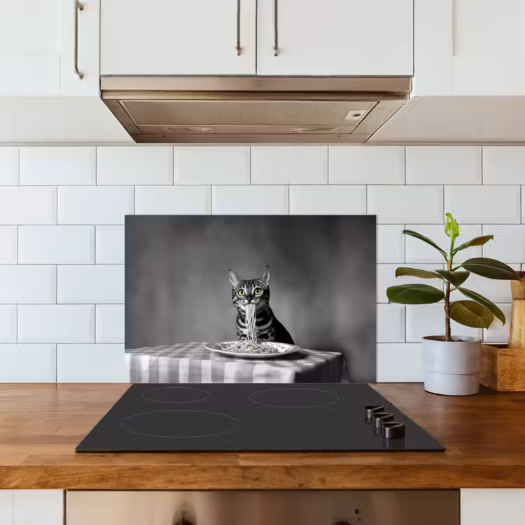 Spatscherm keuken - Bengaal - Kat - Tafelkleed - Zwart - Wit - Dier — 6