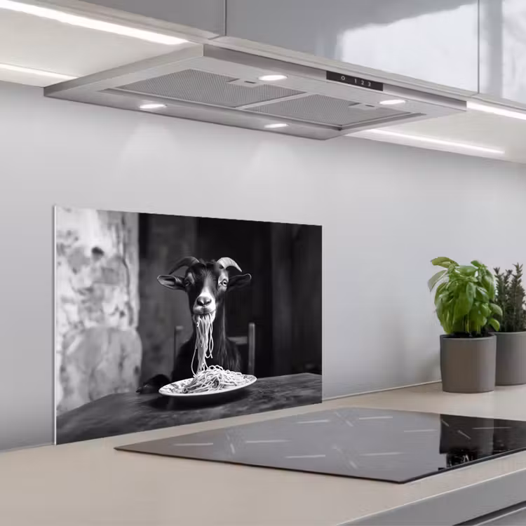 Spatscherm keuken - Geit - Bord - Spaghetti - Zwart Wit — 5