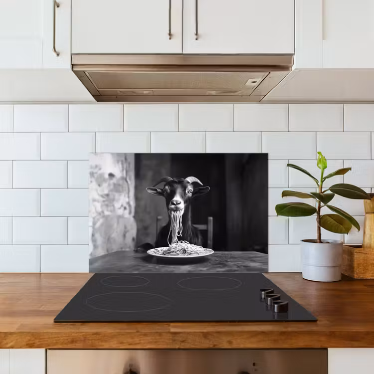 Spatscherm keuken - Geit - Bord - Spaghetti - Zwart Wit — 6