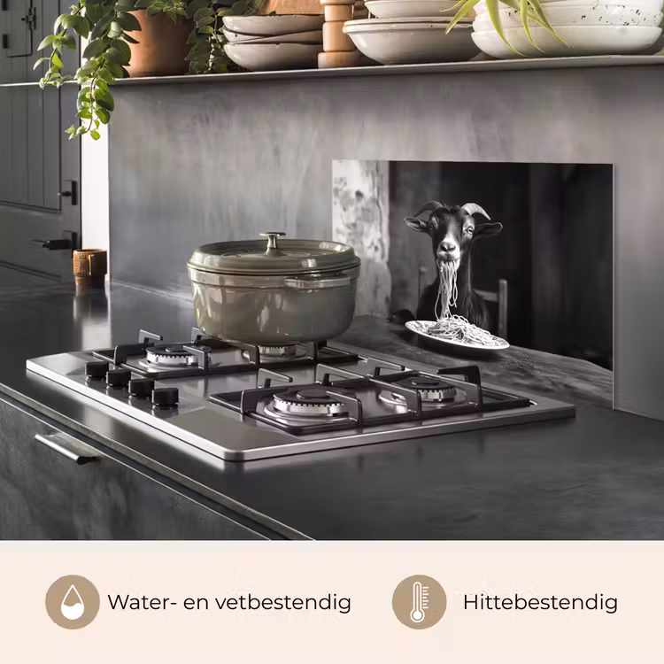 Spatscherm keuken - Geit - Bord - Spaghetti - Zwart Wit — 7