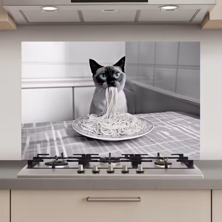 Spatscherm keuken - Kat - Siamees - Zwart Wit - Schattig - Dieren — 1