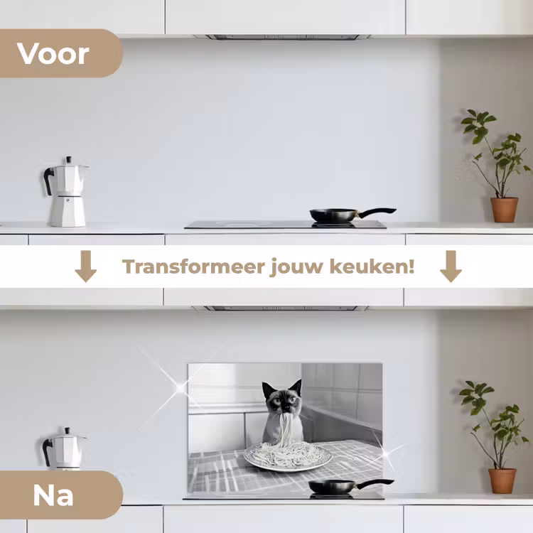 Spatscherm keuken - Kat - Siamees - Zwart Wit - Schattig - Dieren — 3