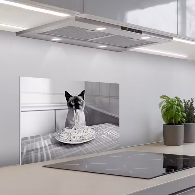 Spatscherm keuken - Kat - Siamees - Zwart Wit - Schattig - Dieren — 5