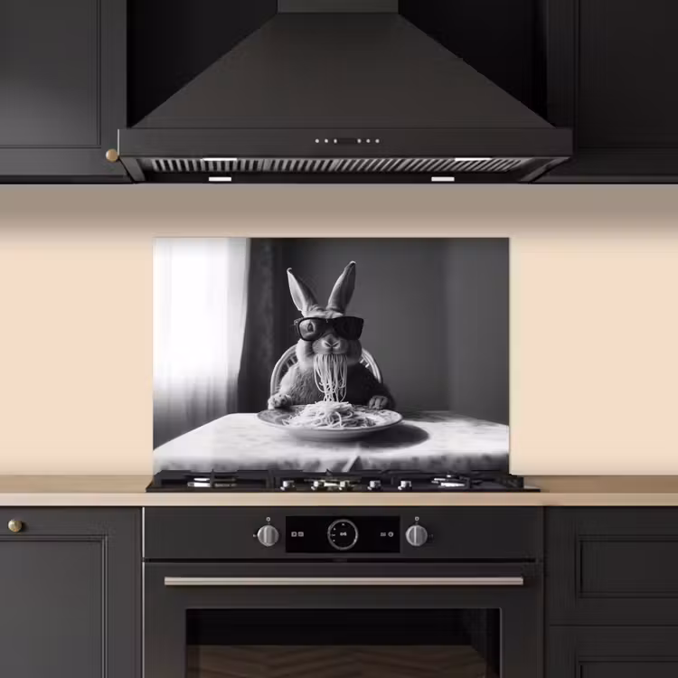Spatscherm keuken - Konijn - Bunny - Zonnebril - Tafelkleed - Pasta - Schattig — 2