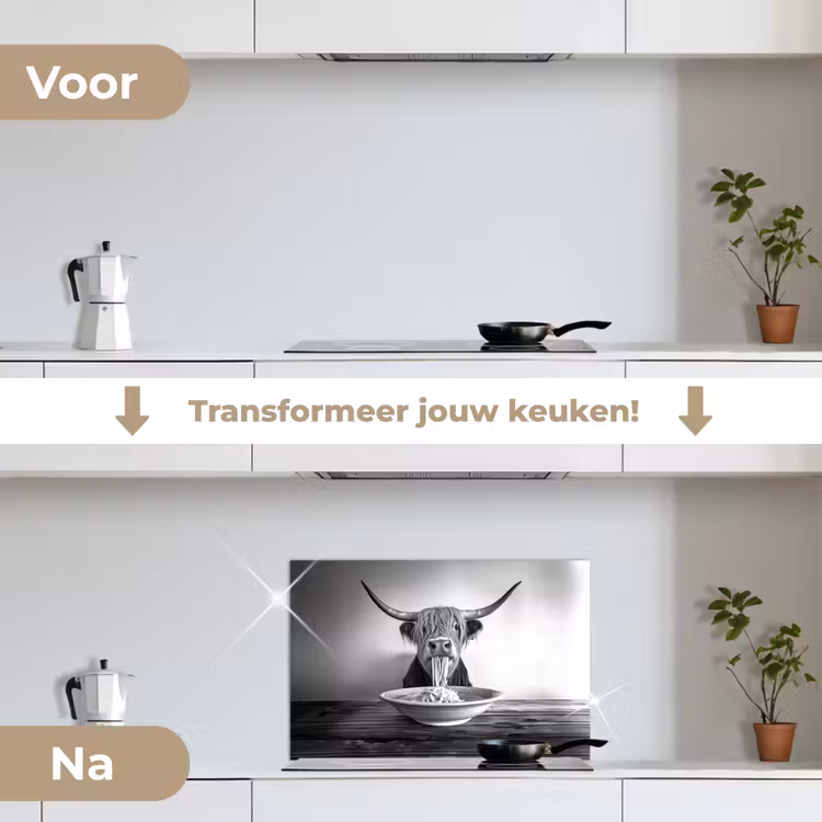 Spatscherm keuken - Schotse Hooglander - Spaghetti - Dieren - Zwart wit — 3