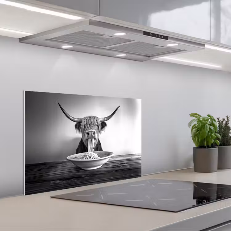Spatscherm keuken - Schotse Hooglander - Spaghetti - Dieren - Zwart wit — 5