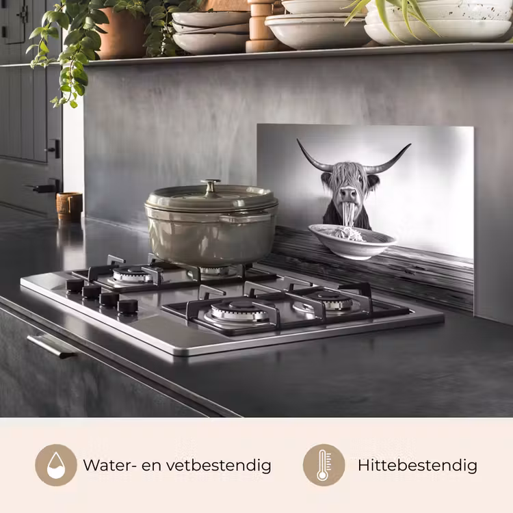 Spatscherm keuken - Schotse Hooglander - Spaghetti - Dieren - Zwart wit — 7