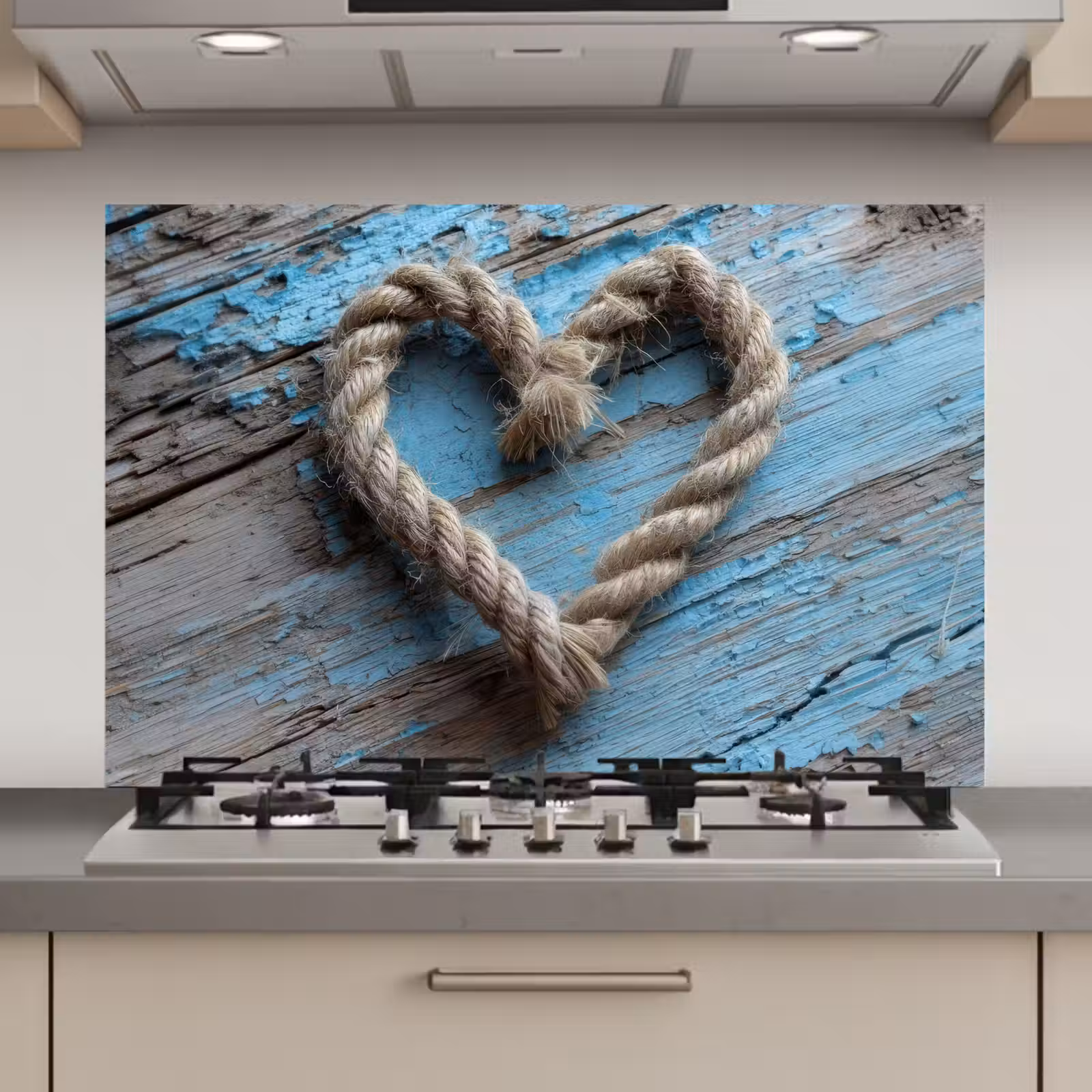 Spatscherm keuken - Hart - Touw - Hout - Rustiek — 1