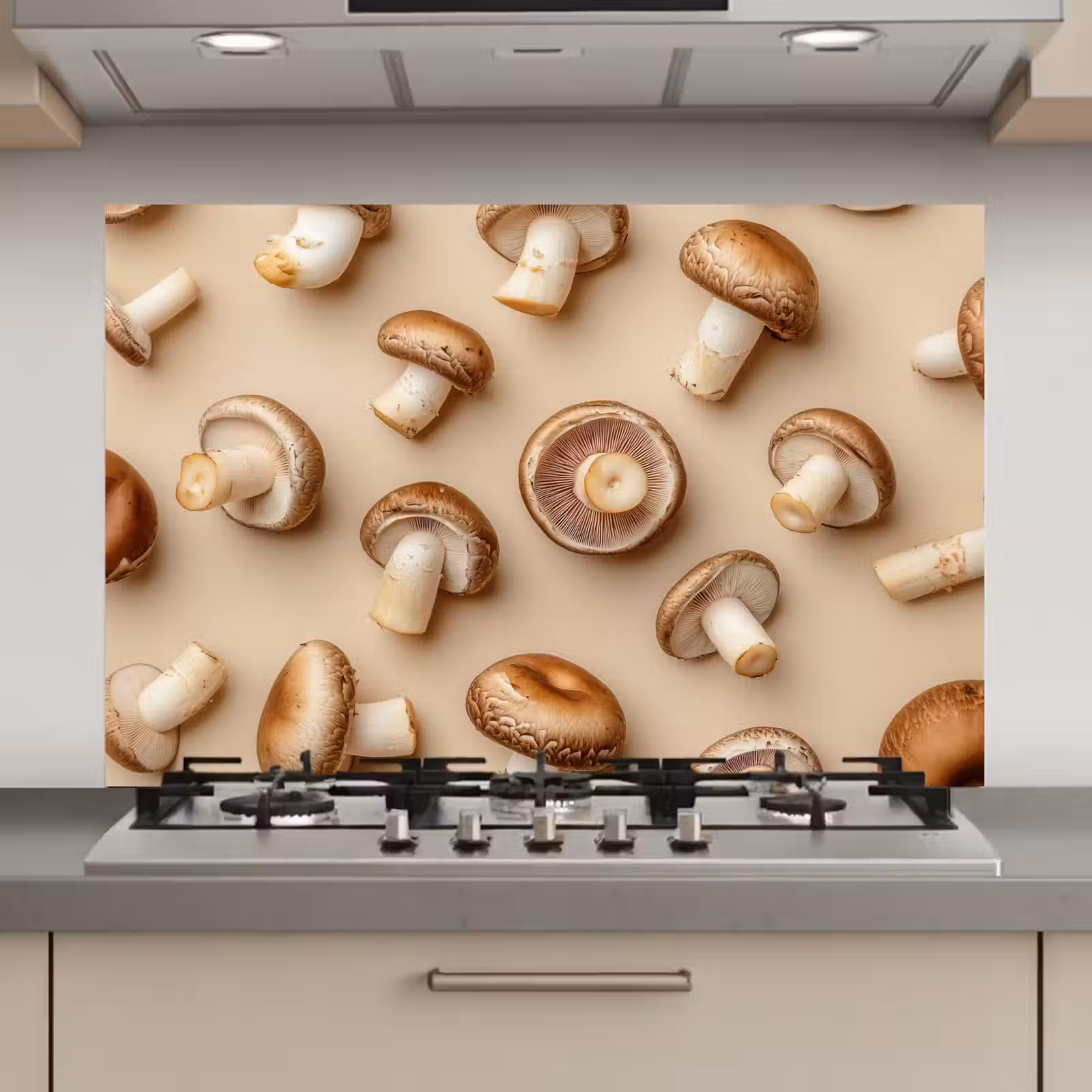 Spatscherm keuken - Kastanje Champignons - Beige — 1