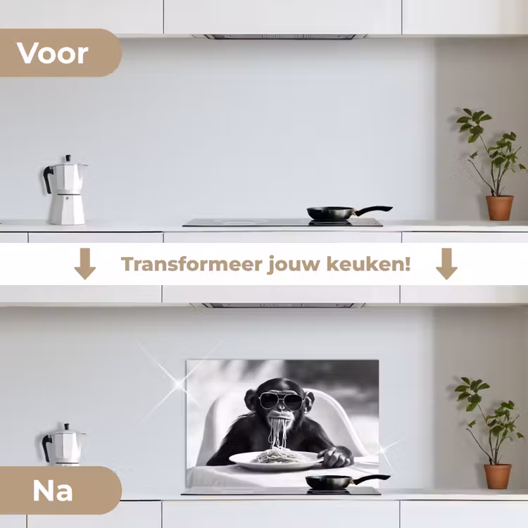 Spatscherm keuken - Aap - Spaghetti - Zonnebril - Zwart wit - Cool - Dier — 3