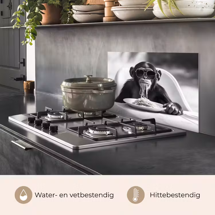 Spatscherm keuken - Aap - Spaghetti - Zonnebril - Zwart wit - Cool - Dier — 7