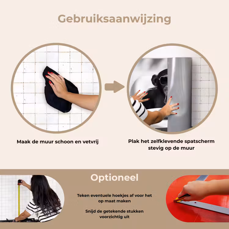 Spatscherm keuken - Aap - Spaghetti - Zonnebril - Zwart wit - Cool - Dier — 8