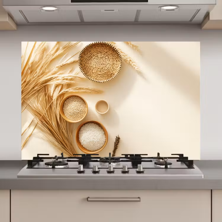 Spatscherm keuken - Granen - Hout - Kom - Beige — 1