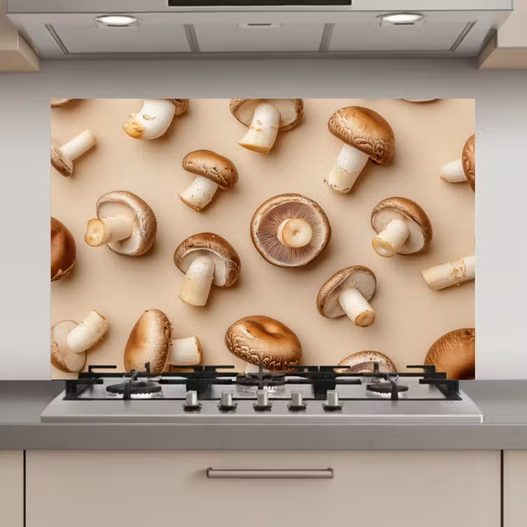 Spatscherm keuken - Kastanje Champignons - Beige — 1