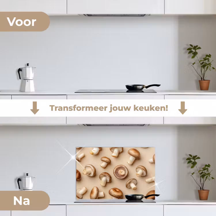 Spatscherm keuken - Kastanje Champignons - Beige — 3