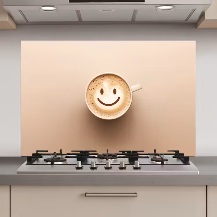 Spatscherm keuken - Koffie - Melkschuim - Lach - Beige — 1