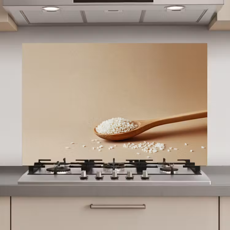 Spatscherm keuken - Lepel - Rijst - Hout - Beige — 1
