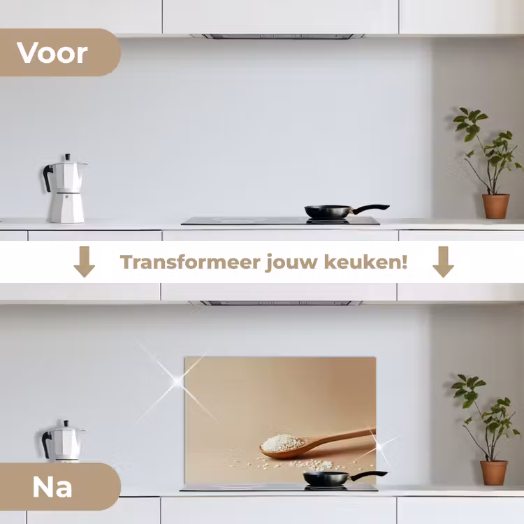 Spatscherm keuken - Lepel - Rijst - Hout - Beige — 3