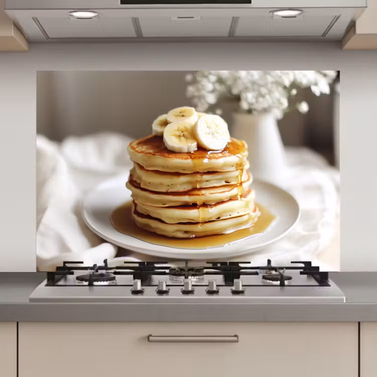 Spatscherm keuken - Pannenkoeken - Banaan - Siroop - Wit - Beige — 1