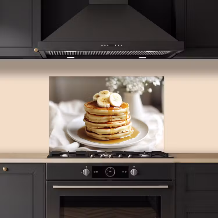 Spatscherm keuken - Pannenkoeken - Banaan - Siroop - Wit - Beige — 2