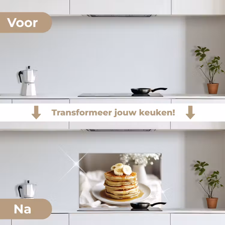 Spatscherm keuken - Pannenkoeken - Banaan - Siroop - Wit - Beige — 3