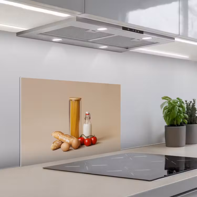 Spatscherm keuken - Spaghetti - Melk - Tomaten - Eieren - Brood — 5