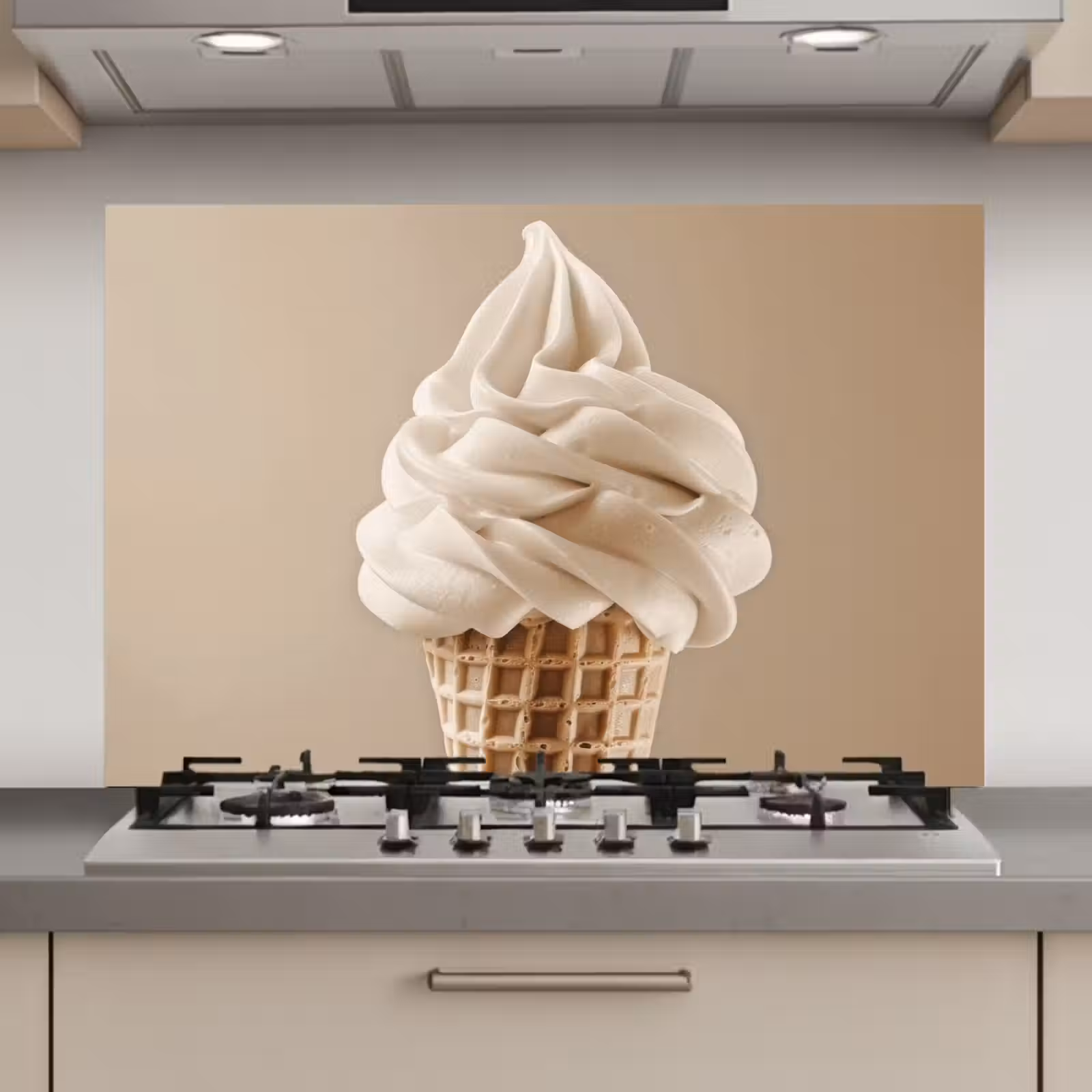 Spatscherm keuken - IJs - Softijs - Romig - Hoorntje - Beige — 1