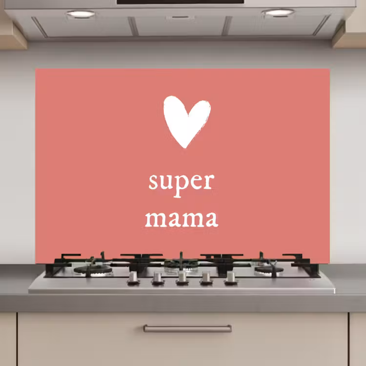 Spatscherm keuken - Presentje voor Moederdag super mama roze/wit — 1