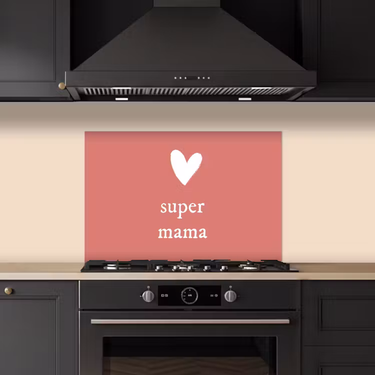 Spatscherm keuken - Presentje voor Moederdag super mama roze/wit — 2