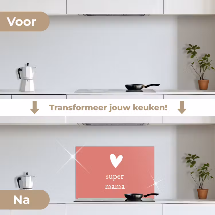 Spatscherm keuken - Presentje voor Moederdag super mama roze/wit — 3