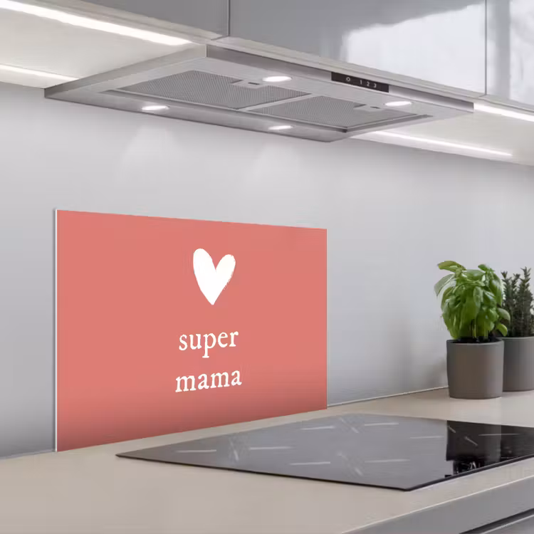 Spatscherm keuken - Presentje voor Moederdag super mama roze/wit — 5