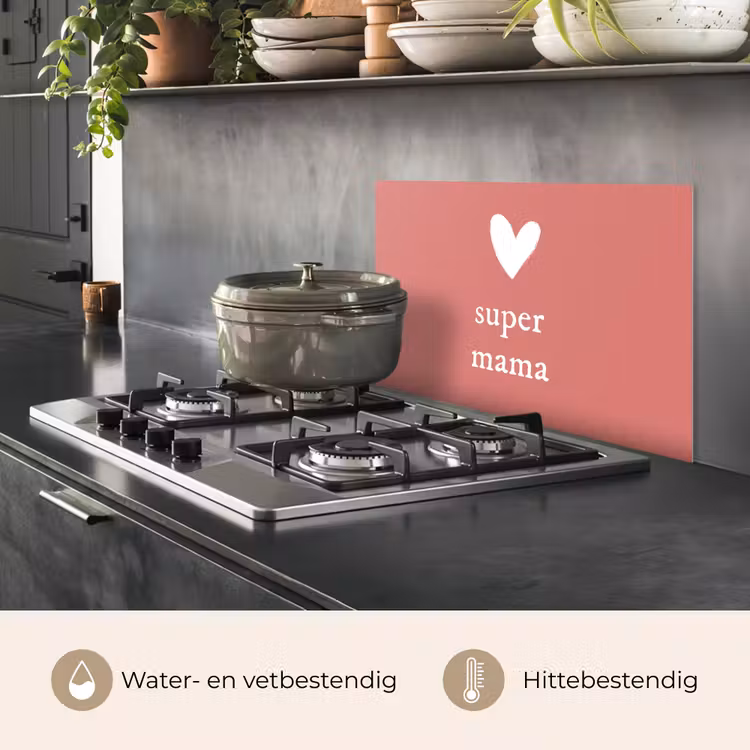 Spatscherm keuken - Presentje voor Moederdag super mama roze/wit — 7