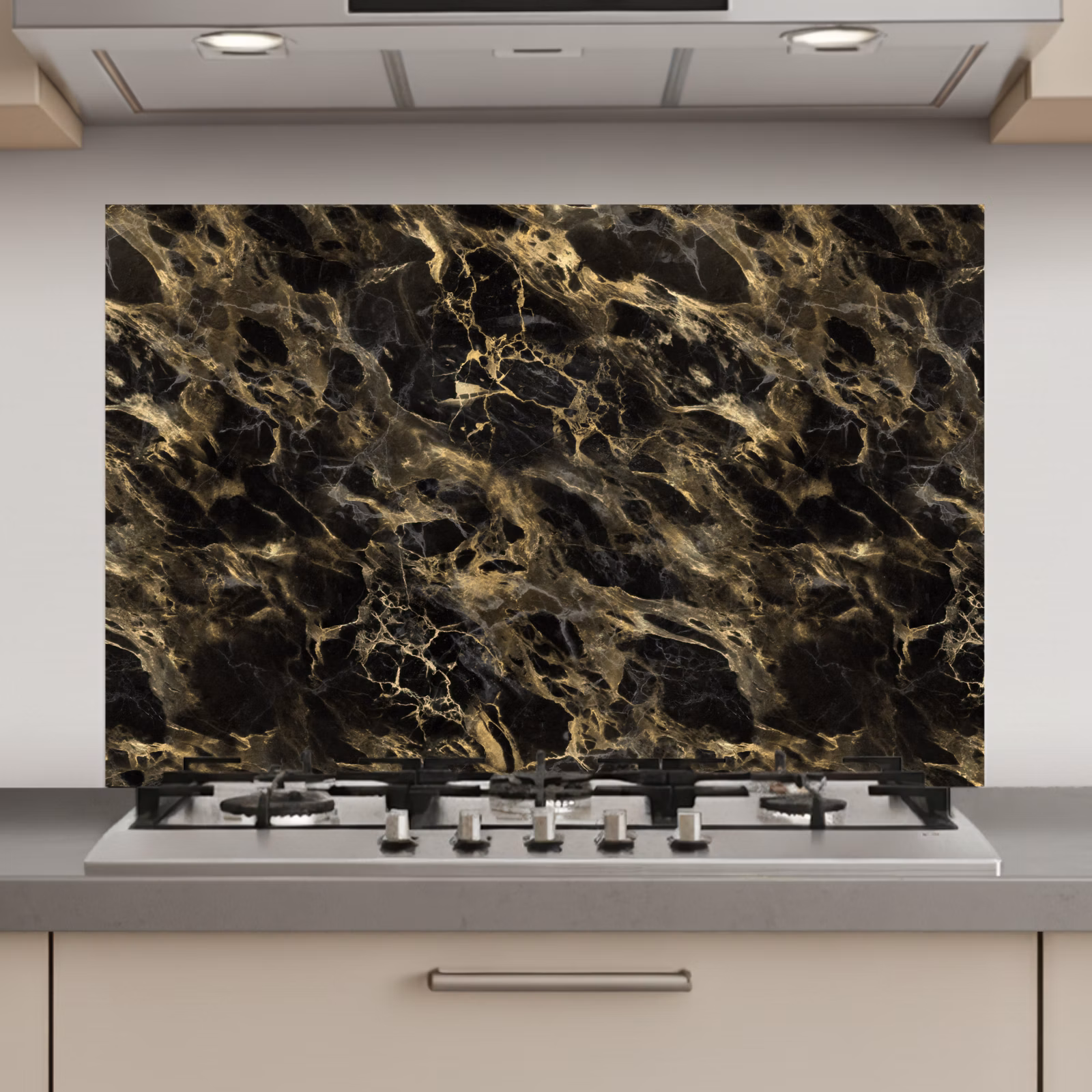 Spatscherm keuken - Kristal - Goud - Zwart - Marmer — 1