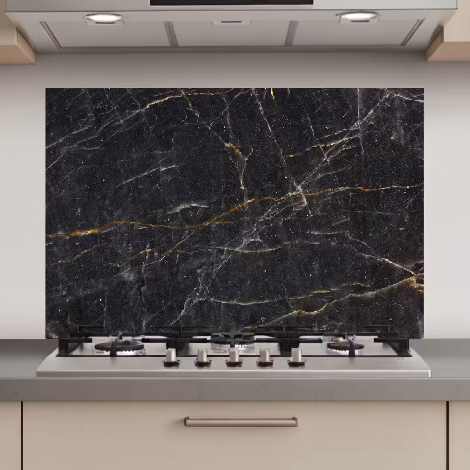 Spatscherm keuken - Marmer - Zwart - Goud - Grijs - Marmerstructuur — 1