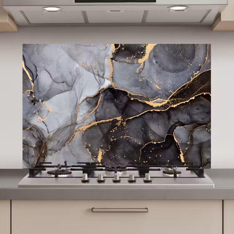 Spatscherm keuken - Marmer - Abstract - Goud - Grijs — 1